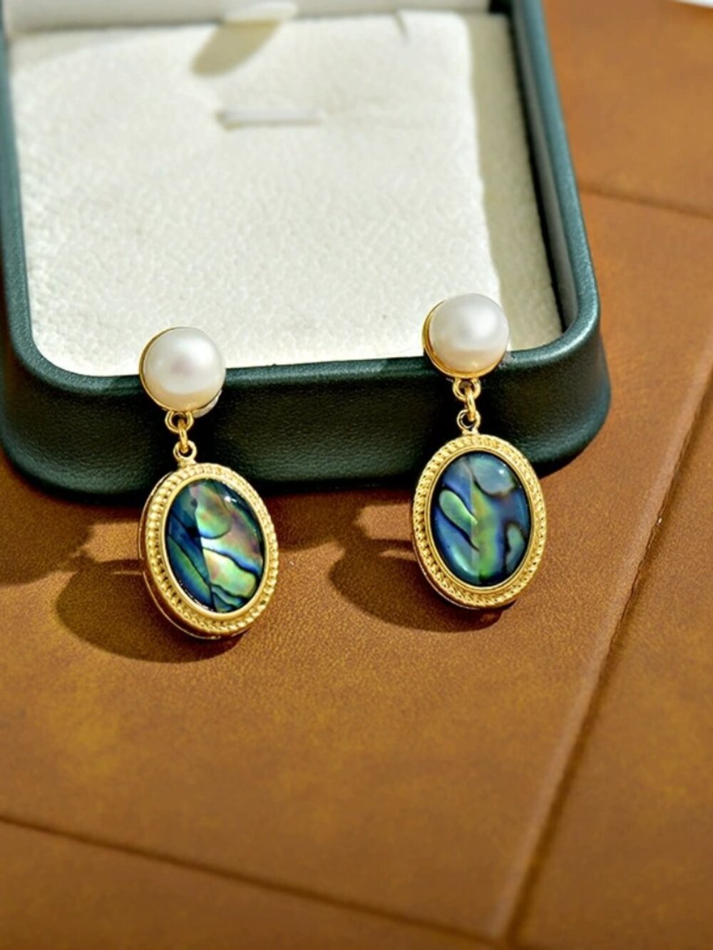 Gold-Tone Pearl & Abalone Shell Drop Earrings